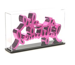 Life Is Beautiful (Pink) (with Display Case) by Mr. Brainwash - Chrome Plated Resin Sculpture sized 12x7 inches. Available from Whitewall Galleries